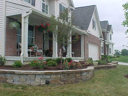 Side View of Belgard Celtic Retaining Wall and Landscaping